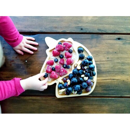 Dětský dřevěný talíř z kanadského javoru – Jednorožec