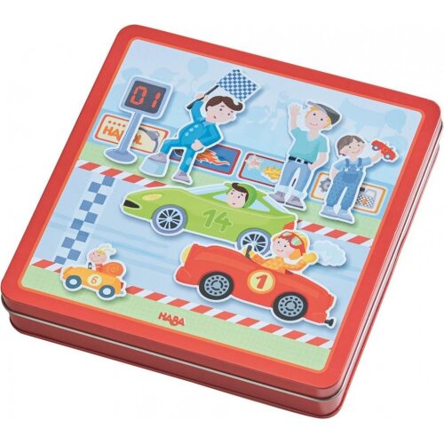 Haba Magnetická hračka Závodní auta v kovové krabici