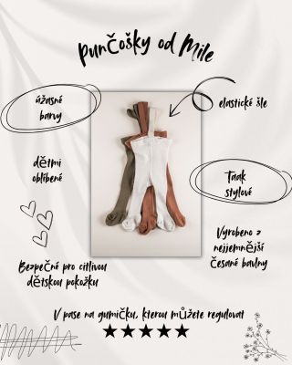 Retro bavlněné punčochy od mile. S elastickými šlemi bezpečné pro citlivou dětskou pokožku. Vyrobeno z nejjemnější česané...