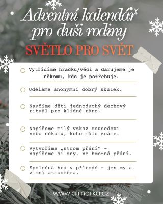 Máme tu další týden nápadů pro duši a spojení rodiny... co z toho se vám líbí nejvíc? www.almarka.cz